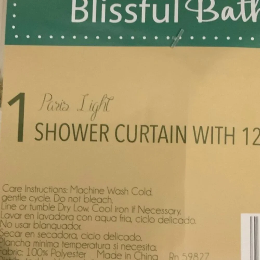 Blissful Bath Paris Shower Curtain Fabric Paris Eiffel Tower Hooks Black White